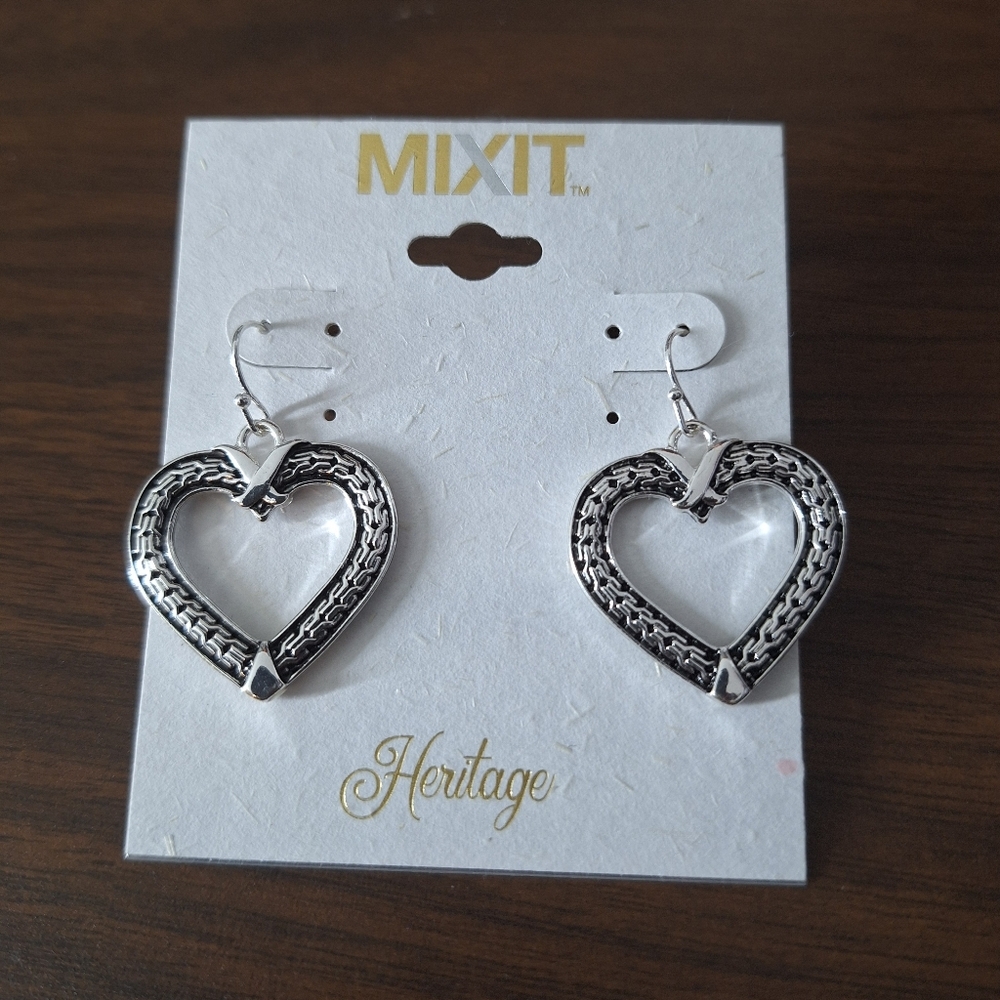 Mixit heritage heart shaped silver earrings hypoallergenic